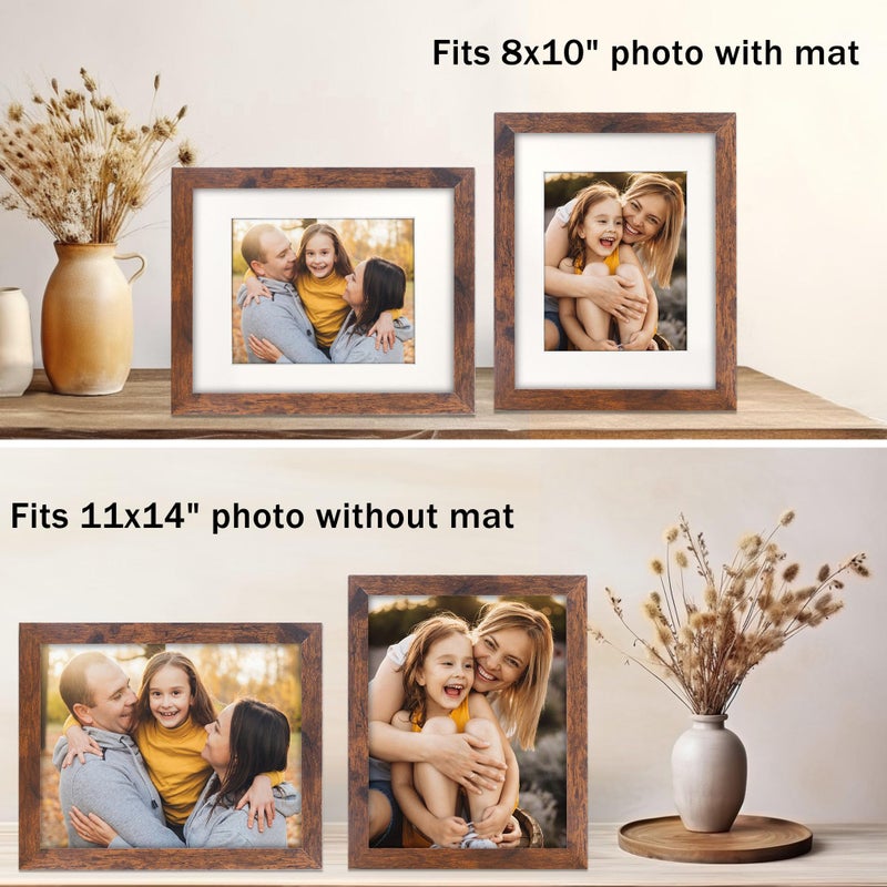 NDUFOA 11x14 Picture Frame  Display Photos 8x10 with Mat or 11x14 without Mat  Poster Frame for Wall and Tabletop  Brown - Image 2