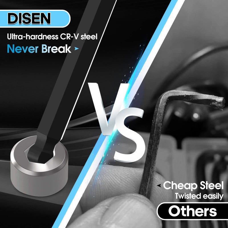DISEN 36PC Allen Wrench Set, SAE & Metric Hex Key Set Torx Star Key Set, Long Arm Ball Head Design with T-Handle, Heat Treated Chrome Vanadium Steel - Image 3