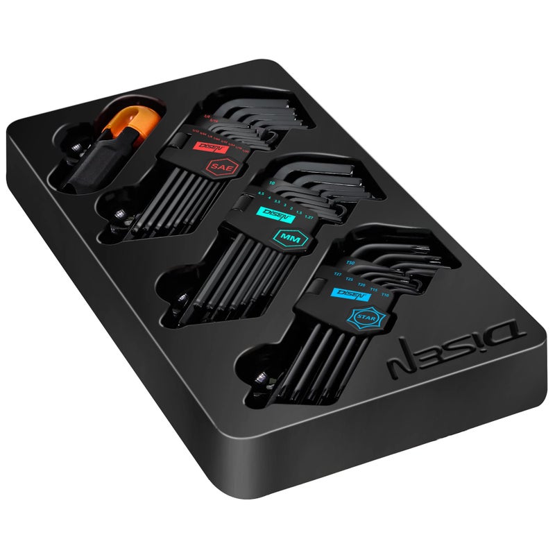 DISEN 36PC Allen Wrench Set, SAE & Metric Hex Key Set Torx Star Key Set, Long Arm Ball Head Design with T-Handle, Heat Treated Chrome Vanadium Steel - Image 1