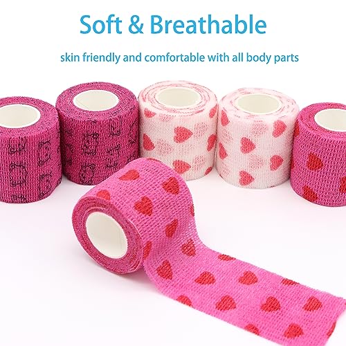 KEQCQE Self Adhesive Bandage Wrap Animal Cohesive Bandage Self Adherent Wrap First Aid Tape for Dogs Cats Horses Birds & Wrist Healing Ankle Sprain (2 Inch Heart 6 Rolls) - Image 2