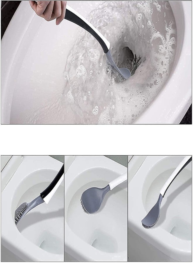 Dhruheer Self Adhesive Automatic Opening and Closing Deep Cleaning Toilet Bowl Brush - Silicone Water Drop Bathroom Toilet Cleaning Brush and Holder Set (Assorted, Standard Size) - Image 2