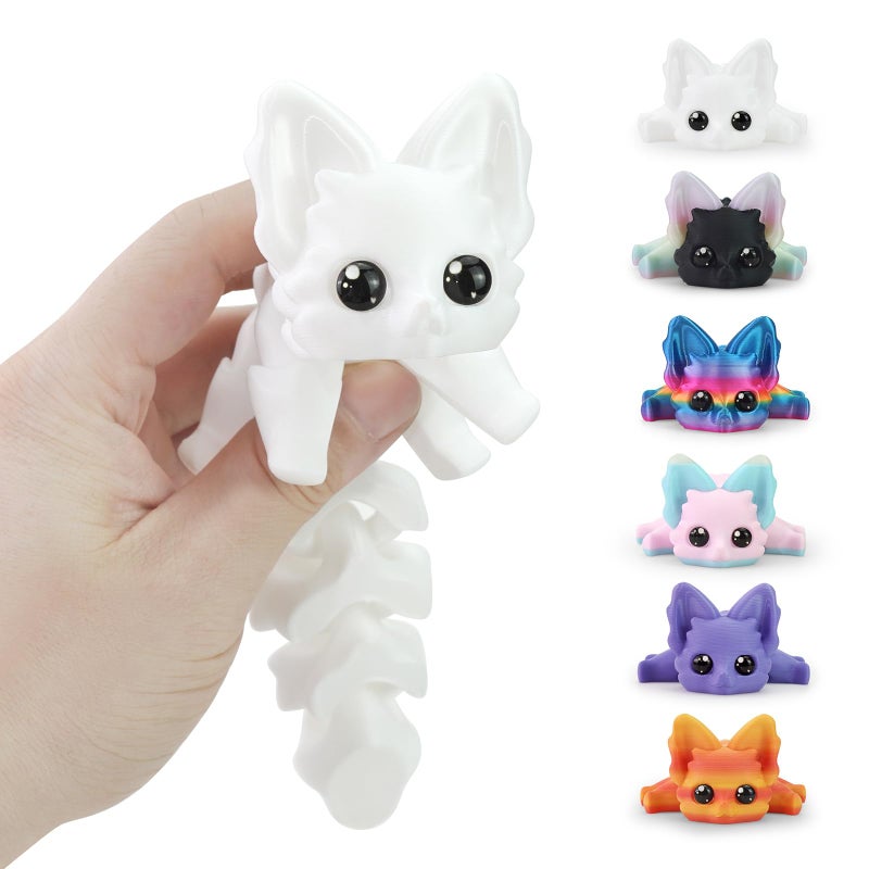 TiTiC 3D Printed Animals Articulated Flexible Fidget Toy8 Inches 3D Printed Fox Perfect Desk Pet for Animal Collectors Easter Basket Essentials White - Image 3