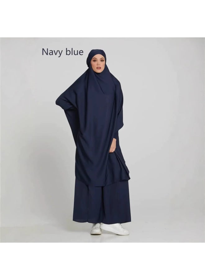 One-Piece Hooded Abaya, Full-Coverage Loose Muslim Dress,navy blue Modest Islamic Prayer Robe with Built-In Hijab - Image 1