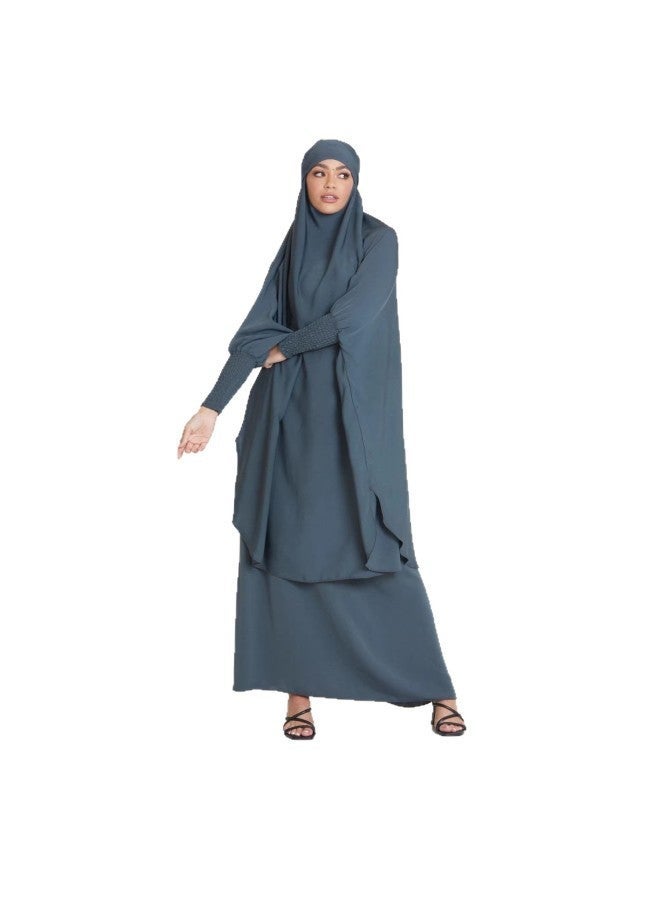 One-Piece Hooded Abaya, Full-Coverage Loose Muslim Dress,navy blue Modest Islamic Prayer Robe with Built-In Hijab - Image 3