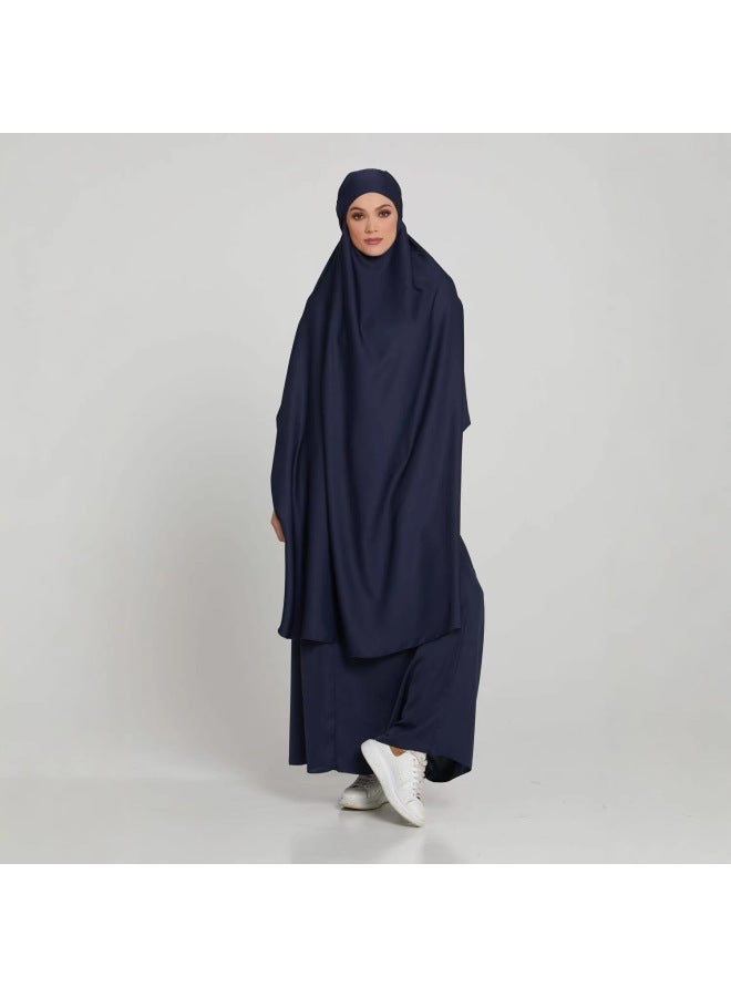 One-Piece Hooded Abaya, Full-Coverage Loose Muslim Dress,navy blue Modest Islamic Prayer Robe with Built-In Hijab - Image 2