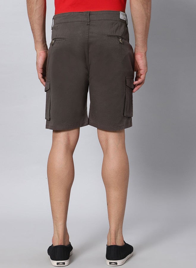 Hence Men's Slim Fit Low-Rise Grey Cargo Shorts with 6 Pockets - Image 3