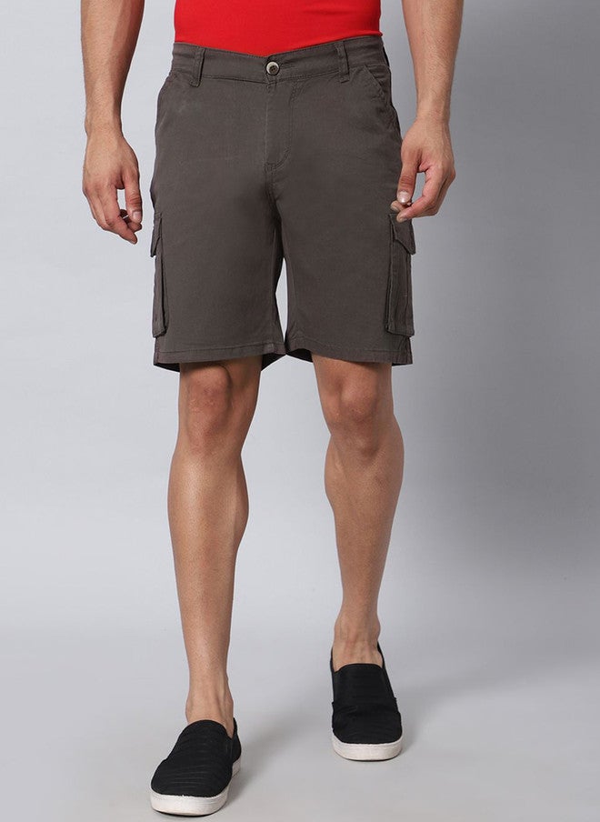 Hence Men's Slim Fit Low-Rise Grey Cargo Shorts with 6 Pockets - Image 1