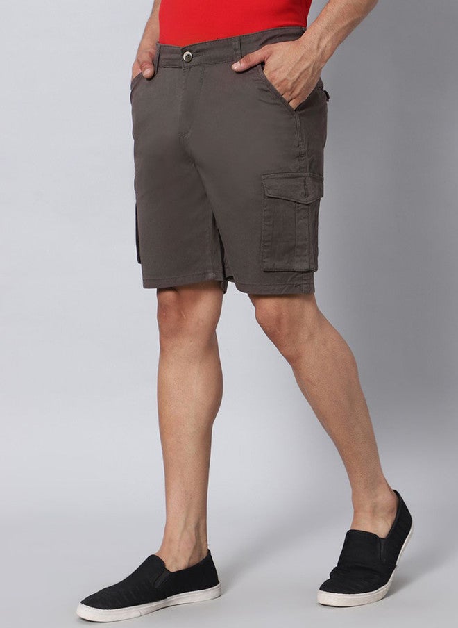 Hence Men's Slim Fit Low-Rise Grey Cargo Shorts with 6 Pockets - Image 2