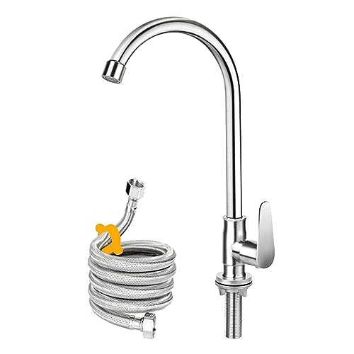 Gonabos Brushed Nickel Cold Water Faucet OnlySUS304 Stainless Steel Cold Water Kitchen Faucet Single Handle Single Hole Cold Water Faucet for KitchenOutdoor Garden and Bar with Hose and Longer Thread Pipe - Image 1