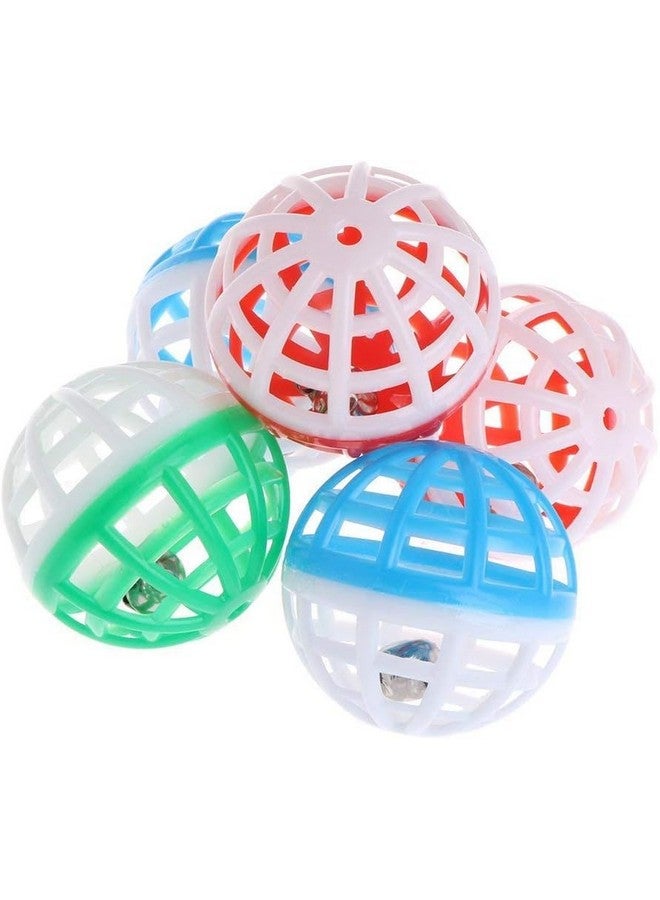 لعبة كرة صغيرة للقطط مع جرس - (عبوة من 5 قطع)، لعبة كرة جرس خشخيشة بلاستيكية ملونة للقطط والقطط الصغيرة، لعبة تدريب تفاعلية داخلية (الحجم: 4 سم) - Image 1