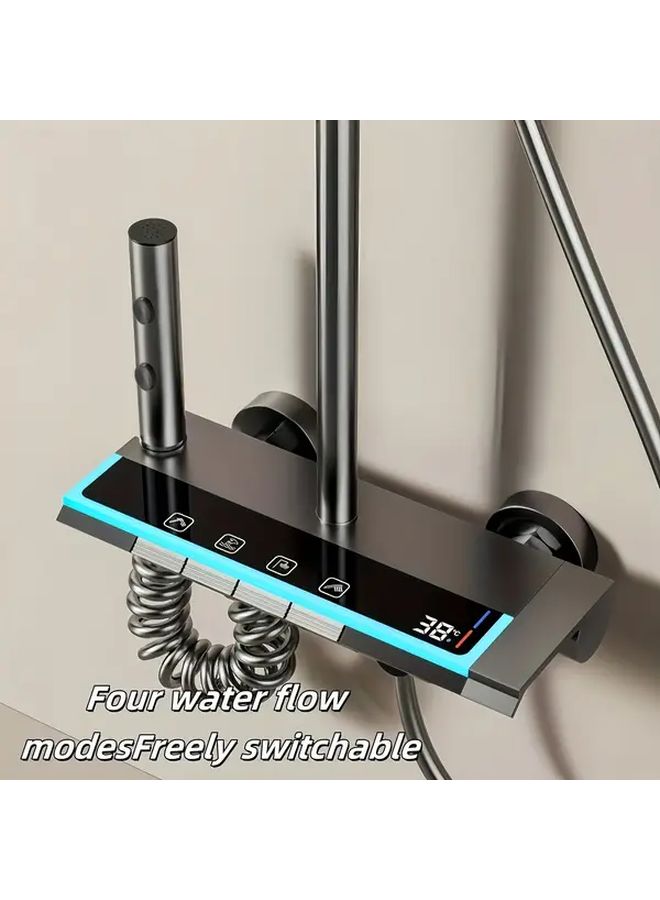 Dark Grey Digital Shower Gun Wall Mounted Rainfall System 4 Jets Adjustable Pressure Temperature - Image 2
