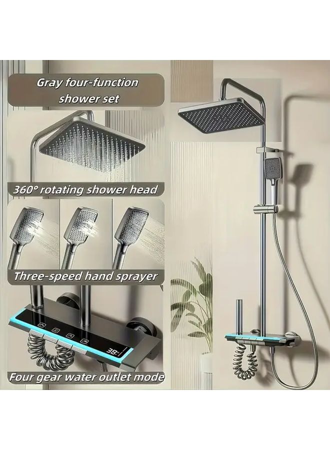 Dark Grey Digital Shower Gun Wall Mounted Rainfall System 4 Jets Adjustable Pressure Temperature - Image 1