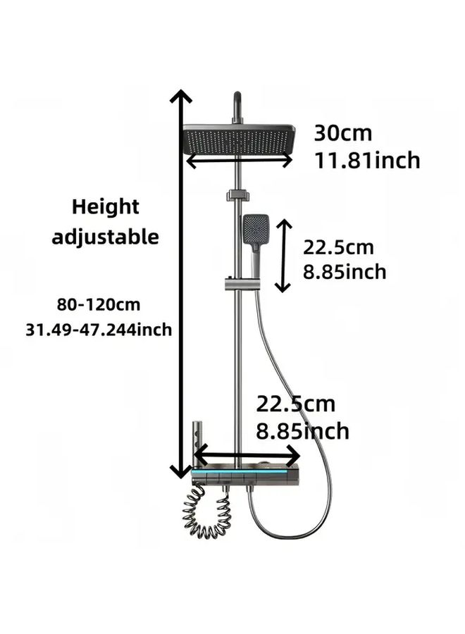 Dark Grey Digital Shower Gun Wall Mounted Rainfall System 4 Jets Adjustable Pressure Temperature - Image 3