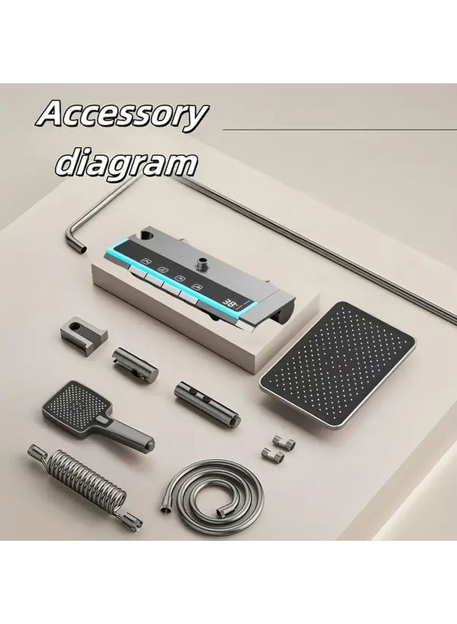 Dark Grey Digital Shower Gun Wall Mounted Rainfall System 4 Jets Adjustable Pressure Temperature - Image 4