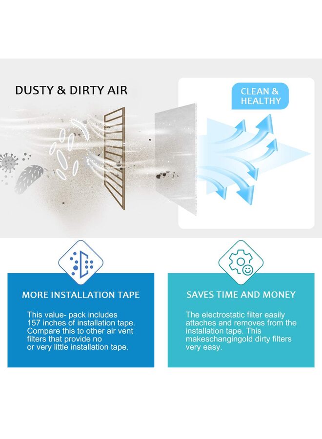 فلتر فتحة التهوية، 12 بوصة × 12 بوصة، فلاتر تهوية ورقية مضادة للغبار، فلتر تهوية مكيف الهواء، فلتر بديل لتحسين جودة الهواء لنظام التدفئة والتهوية وتكييف الهواء ومدخل التدفئة - Image 3