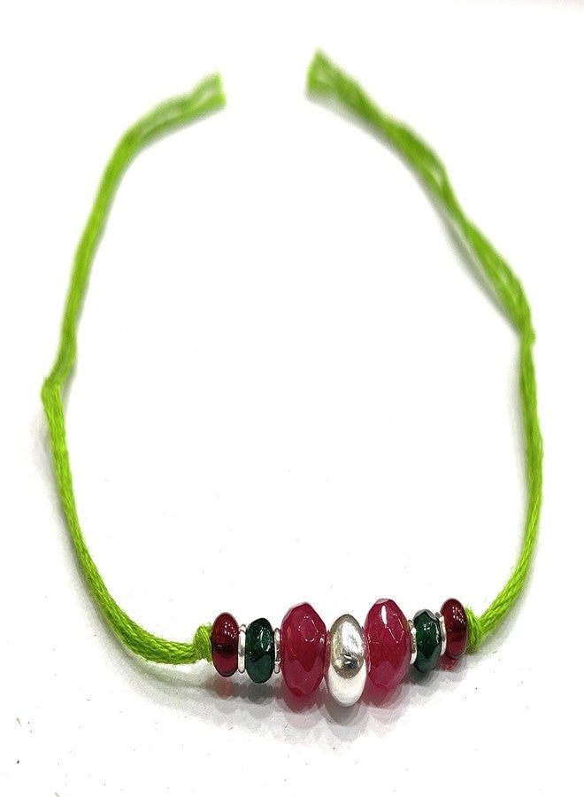 DHRUVS COLLECTION 925 Sterling Silver Rakhi With Ball Charm Threaded with Soft Colorful Beads - Traditional Look (Assorted Thread Colors) - Image 1
