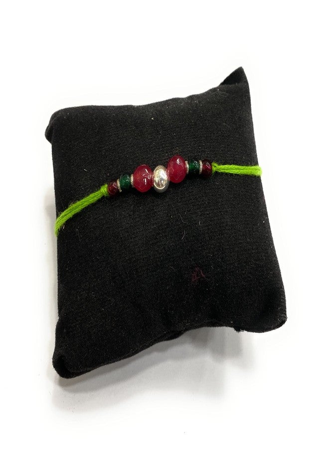DHRUVS COLLECTION 925 Sterling Silver Rakhi With Ball Charm Threaded with Soft Colorful Beads - Traditional Look (Assorted Thread Colors) - Image 2
