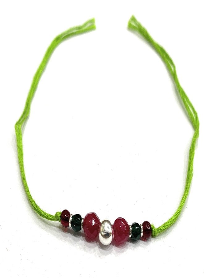 DHRUVS COLLECTION 925 Sterling Silver Rakhi With Ball Charm Threaded with Soft Colorful Beads - Traditional Look (Assorted Thread Colors) - Image 3