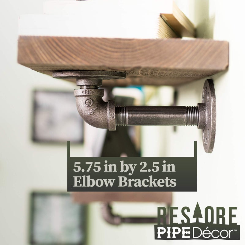 PIPE DECOR Industrial Pipe Wooden Shelves Restore by Pipe DÃ‰COR Premium Douglas Fir Wood Shelving 36 Inch Length Set of 2 Boards and 6 L Brackets Sunset Brown Finish - Image 3