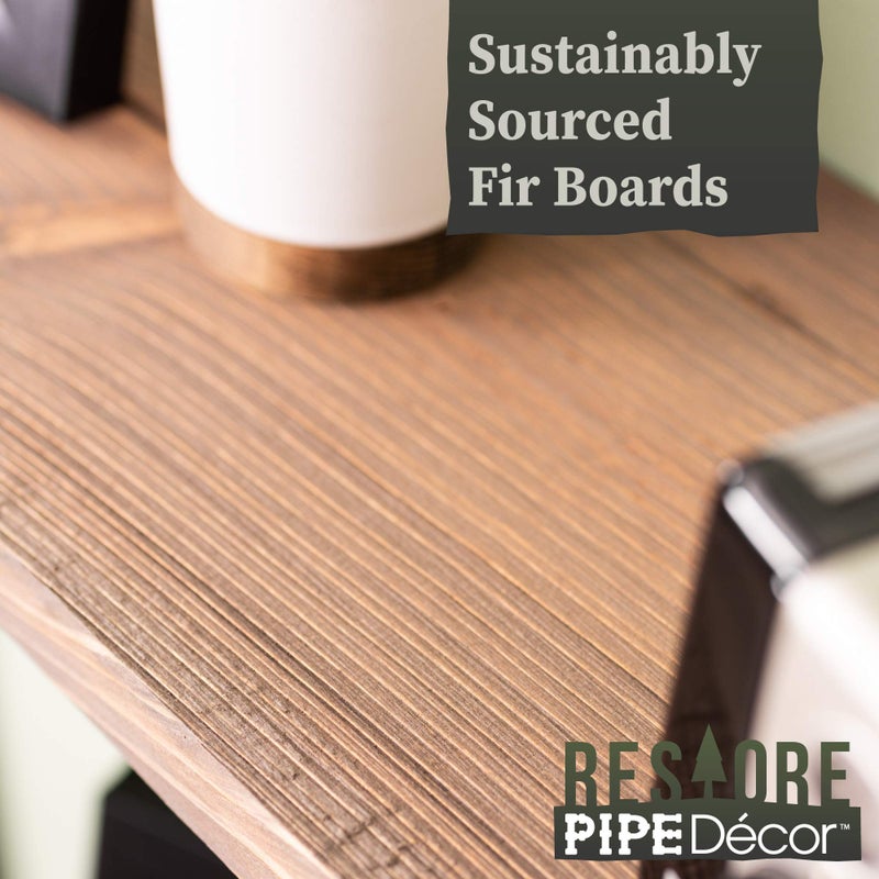 PIPE DECOR Industrial Pipe Wooden Shelves Restore by Pipe DÃ‰COR Premium Douglas Fir Wood Shelving 36 Inch Length Set of 2 Boards and 6 L Brackets Sunset Brown Finish - Image 2