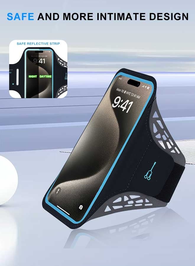 بشكل مختصر سوار ذراعي رياضي لهاتف آيفون 17/16/15/14/13/12 برو/ماكس/8 بلس/XR، حامل مفتاح وبطاقة للجيم والجري واللياقة البدنية، غطاء ذراعي لهاتف سامسونج S25/S24/S23/S22/بلس/نوت وجوجل بكسل (أسود) - Image 4
