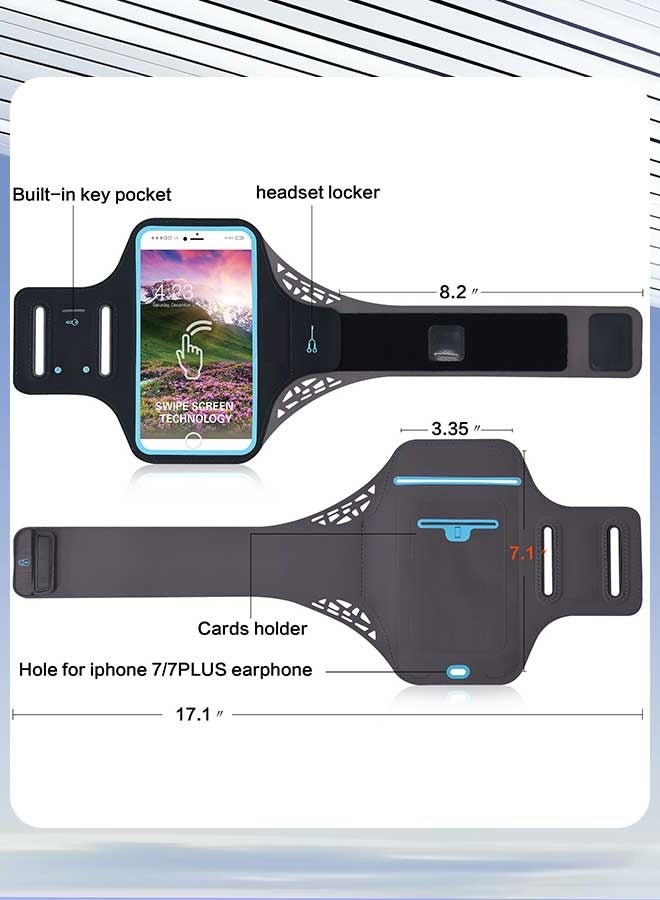 بشكل مختصر سوار ذراعي رياضي لهاتف آيفون 17/16/15/14/13/12 برو/ماكس/8 بلس/XR، حامل مفتاح وبطاقة للجيم والجري واللياقة البدنية، غطاء ذراعي لهاتف سامسونج S25/S24/S23/S22/بلس/نوت وجوجل بكسل (أسود) - Image 2