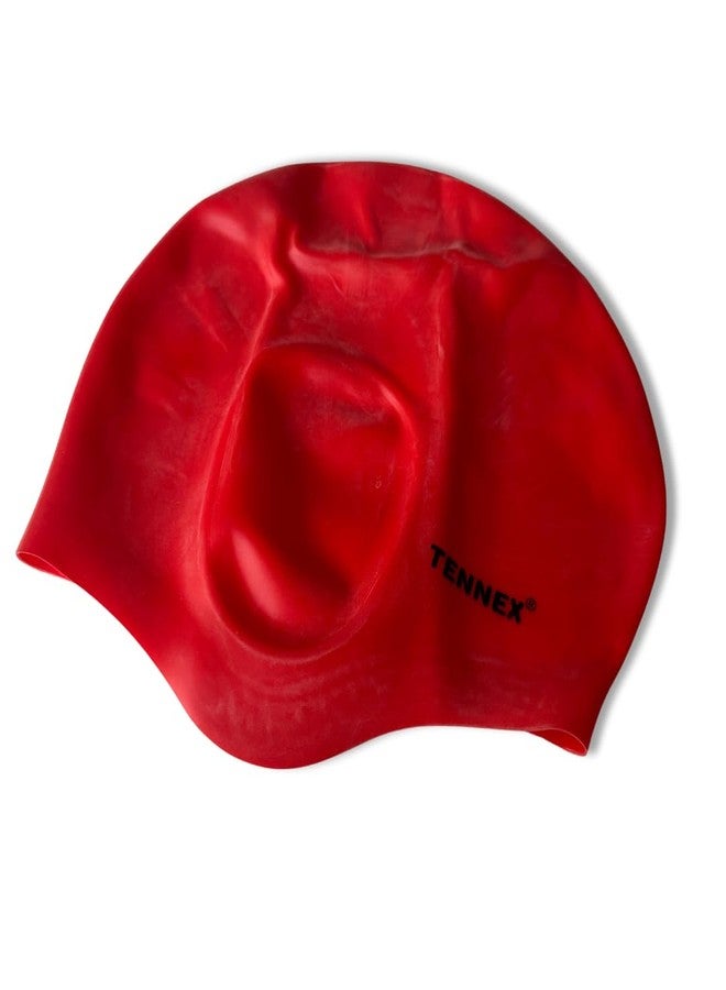 Tennex Silicone Swim Caps T-555 for Women, Men and Children | Red | Set of 1