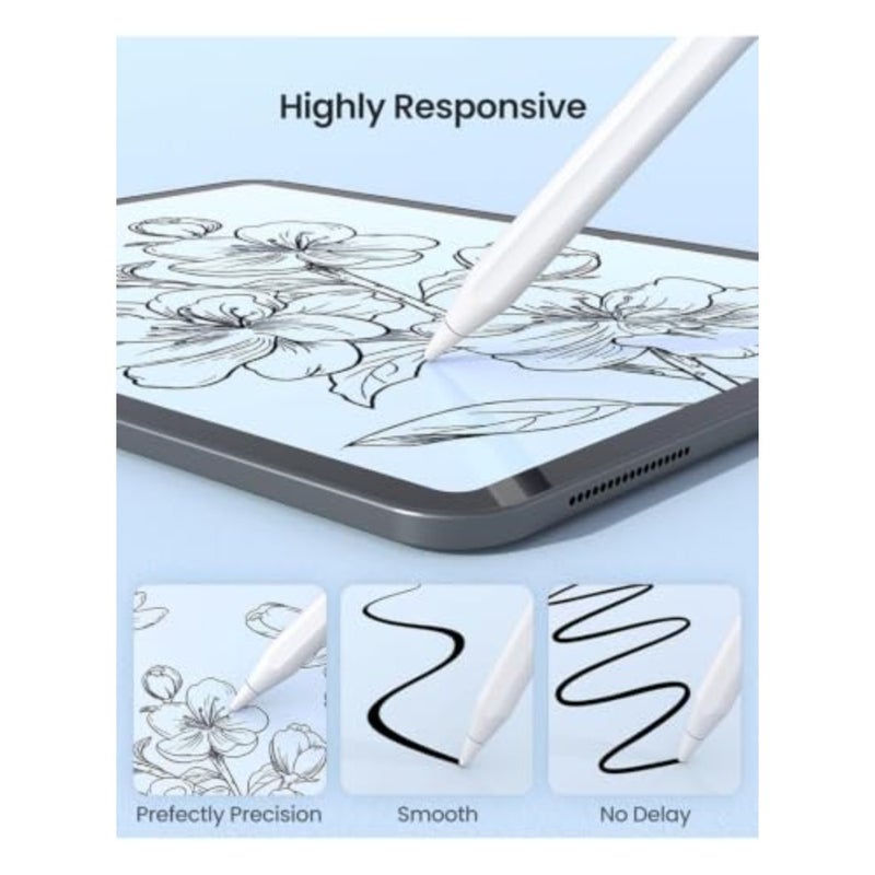قلم Theodor Stylus لجهاز iPad 2018-2026 مع حافظة تخزين قابلة لإعادة الاستخدام، قلم iPad مع خاصية رفض راحة اليد، حساسية إمالة لجهاز Apple iPad A16 11/10/9/8، Pro 12.9/11/13 بوصة M4، Air M2/M3/M4، Mini- أبيض - Image 3