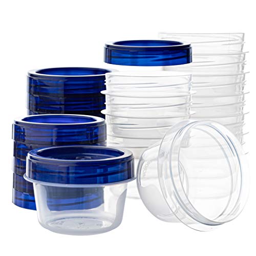 PLASTICPRO [4 oz 12 Pack] Twist Top Deli Containers Clear bottom With blue Top Twist on Lids Reusable, Stackable, Food Storage Freezer Container - Image 1