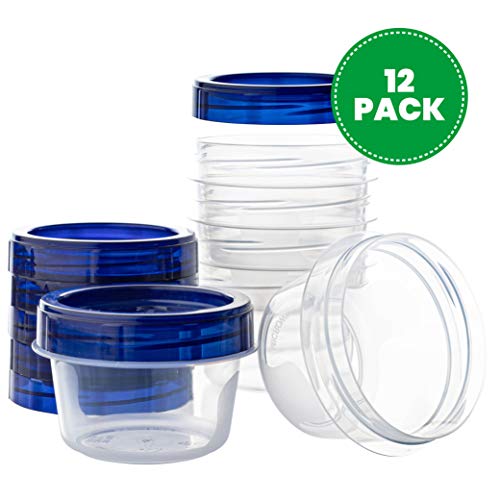 PLASTICPRO [4 oz 12 Pack] Twist Top Deli Containers Clear bottom With blue Top Twist on Lids Reusable, Stackable, Food Storage Freezer Container - Image 2