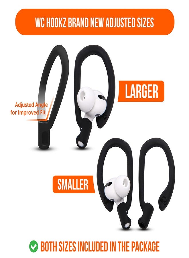 WC HookZ - Patented Upgraded Over Ear Hooks for AirPods Pro 1, 2 & AirPods 1, 2 & 3- Two Size Pairs Included in Package, Unique Left & Right Hook, Made by Wicked Cushions | Pitch Black - Image 5