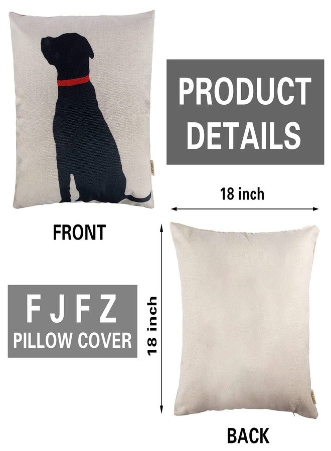 Fjfz Cotton Linen Home Decorative Throw Pillow Case Cushion Cover for Sofa Couch Black Dog with Red Collar Lab Décor Dog Lover Decoration, 18" x 18" - Image 2