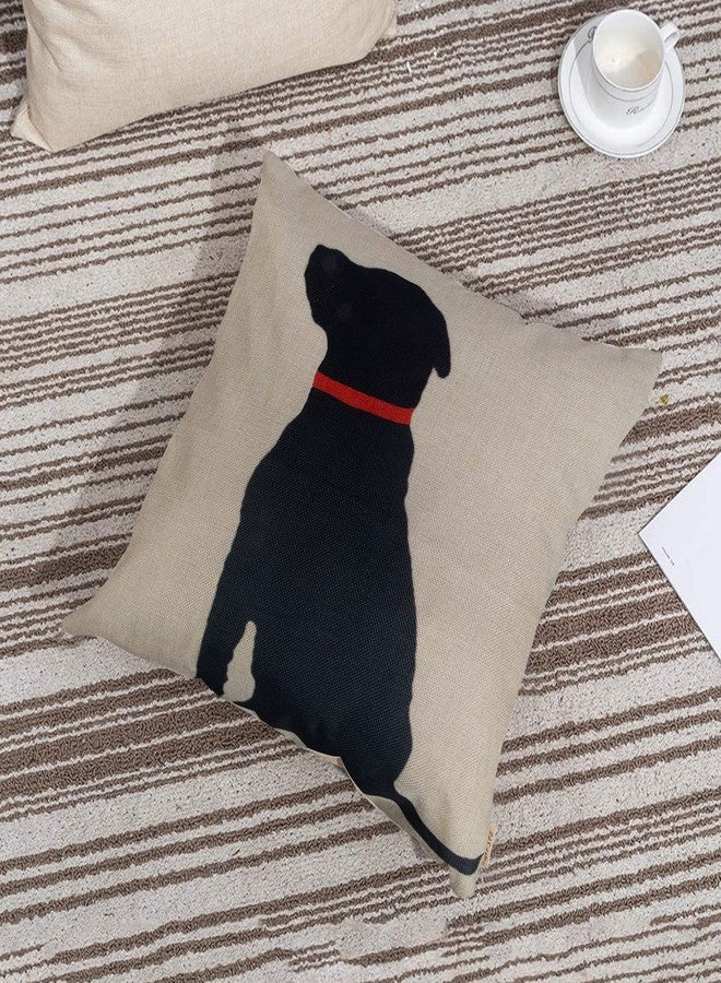 Fjfz Cotton Linen Home Decorative Throw Pillow Case Cushion Cover for Sofa Couch Black Dog with Red Collar Lab Décor Dog Lover Decoration, 18" x 18" - Image 5