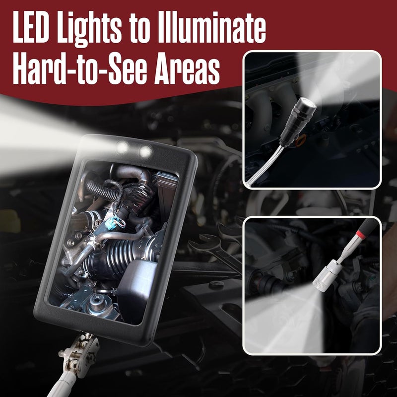 Houseables Telescoping Magnetic Pickup Tool, Inspection Mirror Telescoping, Extendable Magnet Pickup Tool, Mechanic Mirror, LED Flashlight, Long Extension, Mechanics, Automotive Shop, HVAC, 6 PC Set - Image 5