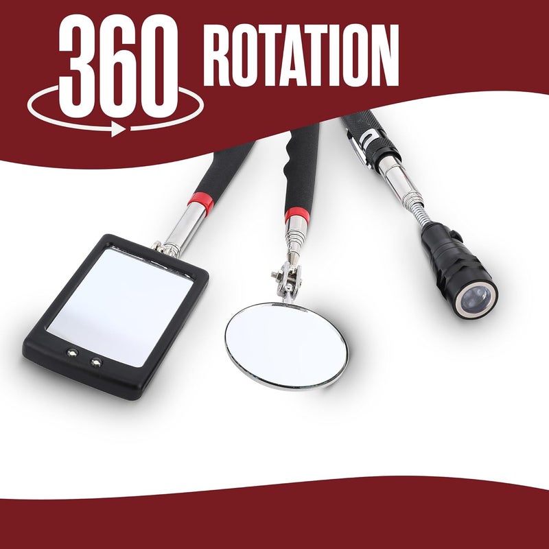 Houseables Telescoping Magnetic Pickup Tool, Inspection Mirror Telescoping, Extendable Magnet Pickup Tool, Mechanic Mirror, LED Flashlight, Long Extension, Mechanics, Automotive Shop, HVAC, 6 PC Set - Image 4