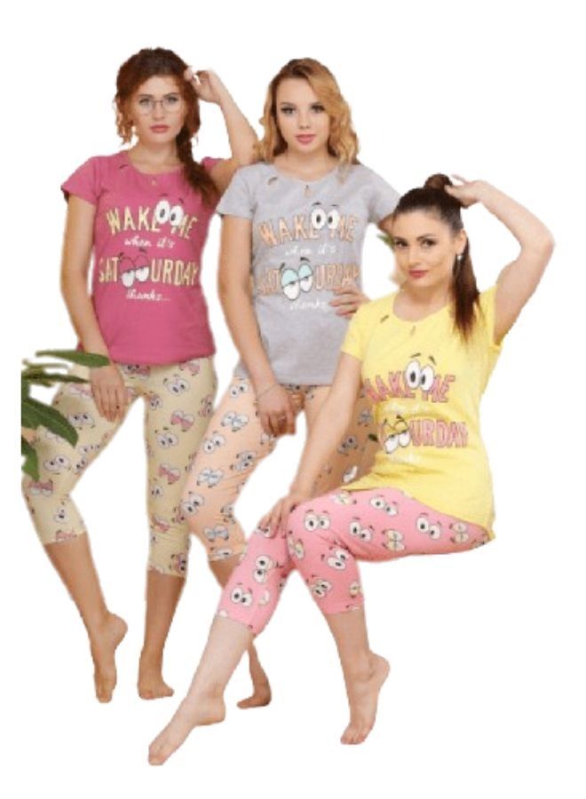 Ganna Women's pajamas with short sleeves and summer Bermuda shorts made of cotton large sizes