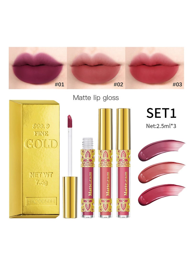 SYOSI 3Pcs Matte Lipstick, 3 Colors Velvet Nude High Pigment Not Fade Smooth Long-Lasting Wear Non-Stick Cup Waterproof Matte Lip Gloss for Lip Makeup for Women and Teenage Girls - Image 2