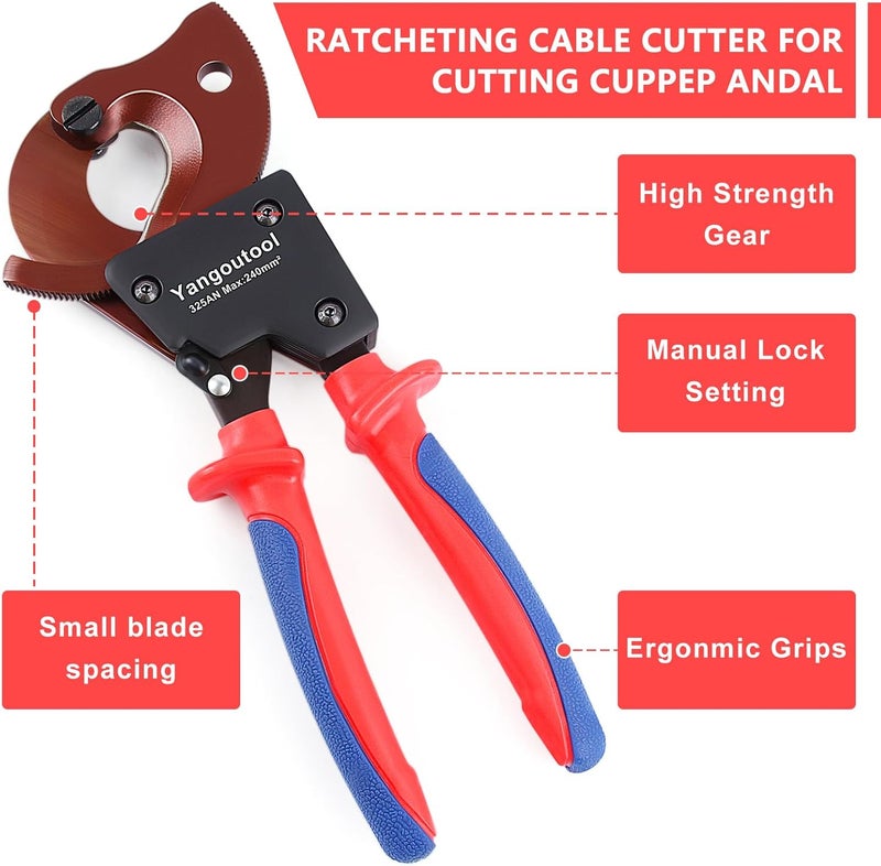 Yangoutool Ratchet Cable Cutter Heavy Duty for Copper and Aluminum Cables, 240mm² Capacity, Sharp Polished Edges, Ideal for Cutting Large Armored Electrical Wires, Perfect for Electricians - Image 2