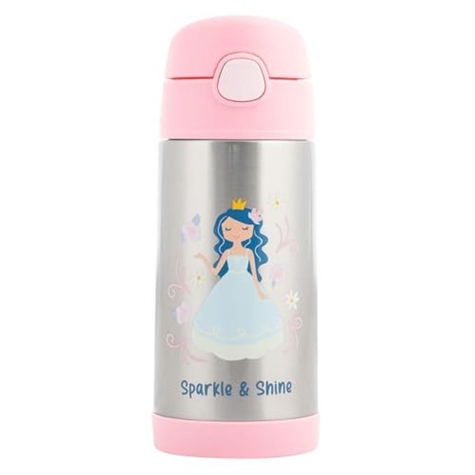 Stephen Joseph Double Wall Stainless Steel Bottles, Insulated Water Bottle for Kids Toddlers, Vacuum Insulated Bottle with Straw, BPA-Free Water Bottle â€“ 11.8 Ounces, Princess