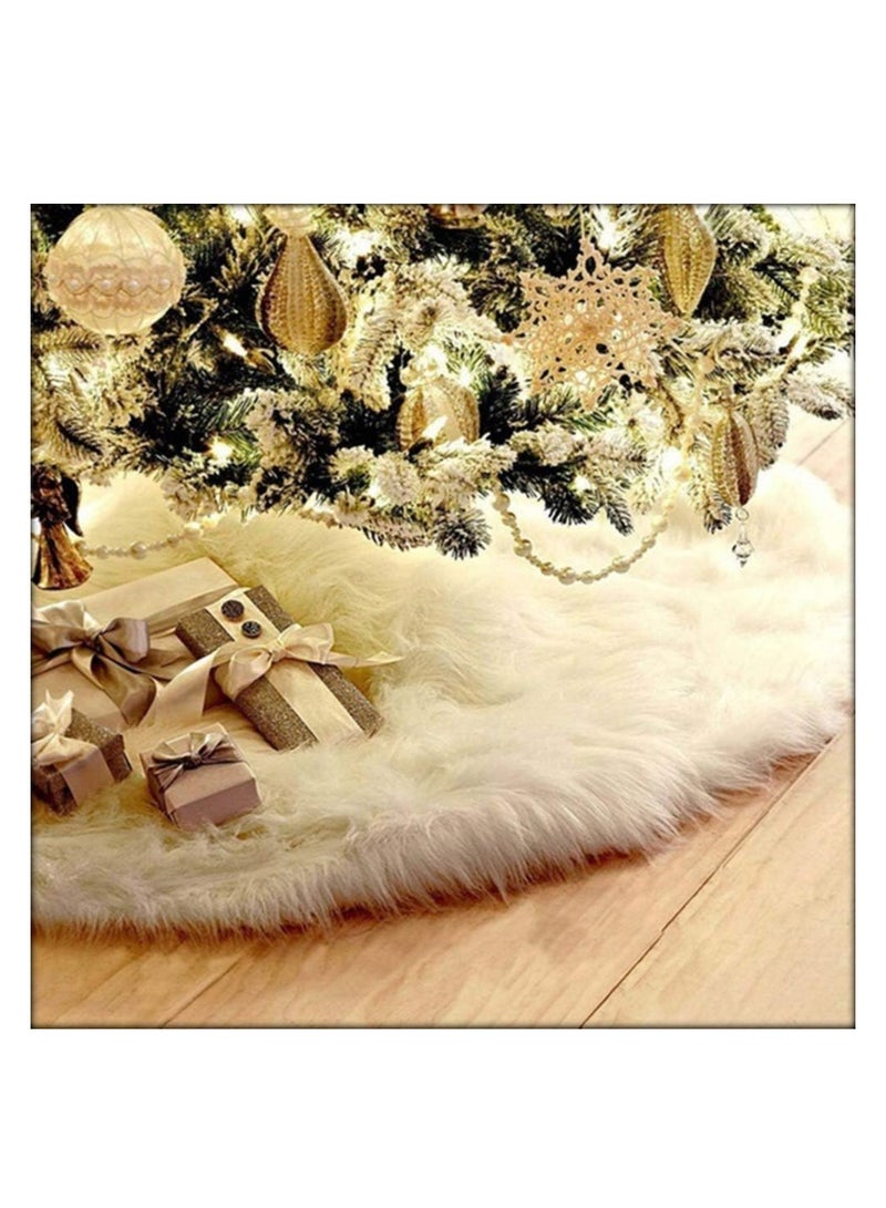 48 Inch Faux Fur Christmas Tree Skirt White Plush Skirt for Merry Christmas Party Christmas Tree Decoration - Image 1