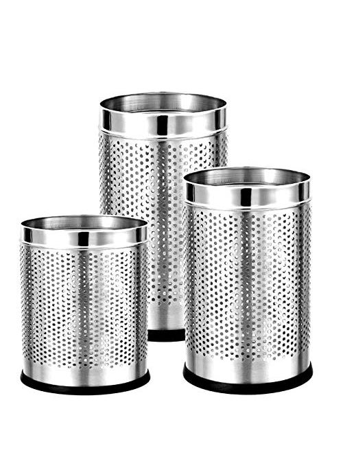 JAINFAM JAINFAM Stainless Steel Perforated Open DUSTBINGarbage BIN Set of 3 SmallMediumLarge 5LTR 7x10 11LTR 8x12 and 18LTR 10x14  - Image 1