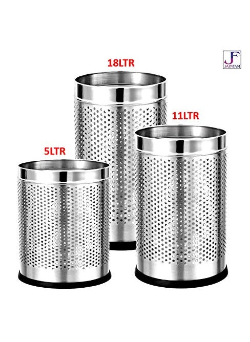 JAINFAM JAINFAM Stainless Steel Perforated Open DUSTBINGarbage BIN Set of 3 SmallMediumLarge 5LTR 7x10 11LTR 8x12 and 18LTR 10x14  - Image 2
