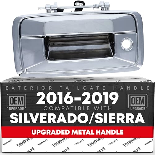 T1A Tailgate Handle Assembly Upgraded Metal Compatible with 20162019 Chevrolet Silverado GMC Sierra Liftgate Latch Handle Replacement Chrome wCamera Hole OEM 23448681 23487215 84016231 - Image 1
