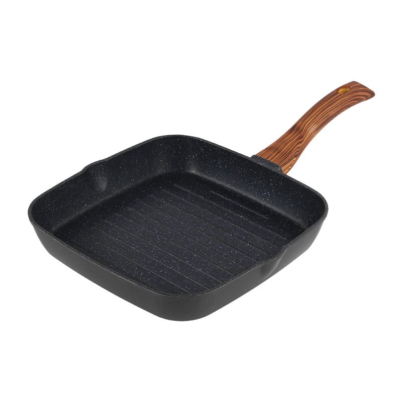 VINOD Vinod Zest Plus Die Cast Aluminium Grill Pan 24 cm BarbequeTandoori 5mm Thick 5 Layer Coating Wooden Finish Handle Induction Gas Base 1 Year Warranty  - Image 1