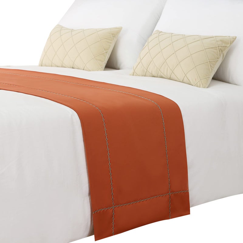 JADE POKE Bed Runner 260 x 50 cm for King Size Bed Bed Throws for Foot of Bed Burnt Orange Bed Runner Bedding Scarves Decorations for Bedroom Hotel Wedding Room