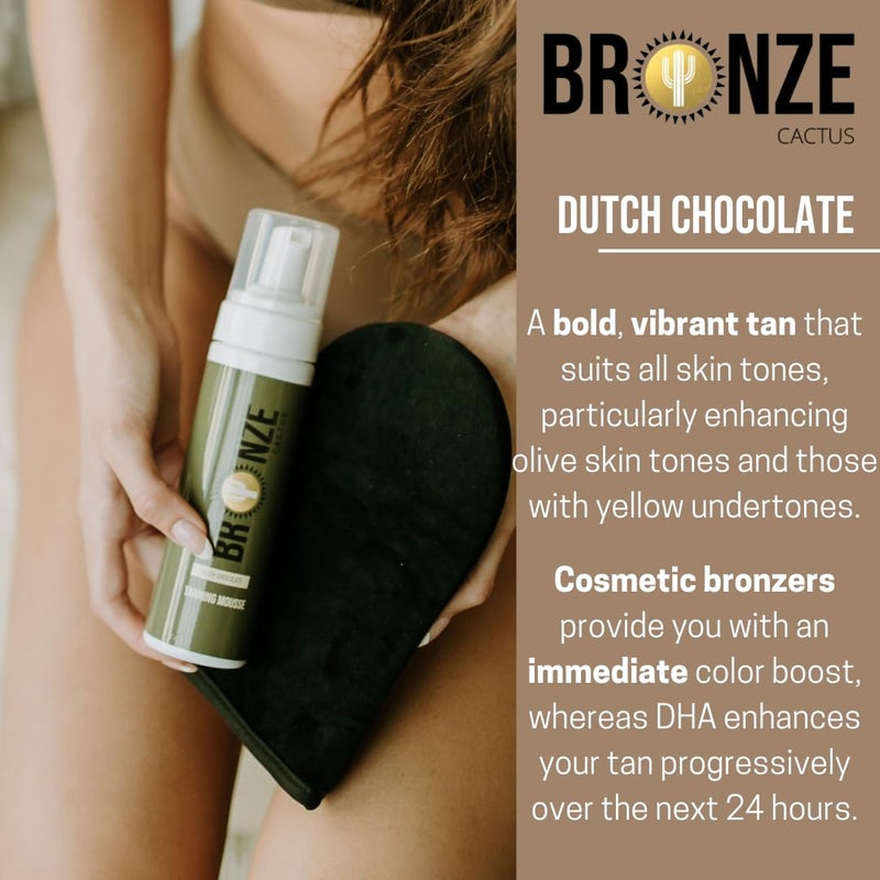 Bronze Cactus Dutch Chocolate Deluxe Self Tanner Mousse â€“ | Violet Base to Neutralize Orange Undertones | Natural Rich Brown Tan | Vegan & Cruelty-Free | Fast Dry | Hydrating with Hyaluronic Acid - Image 3
