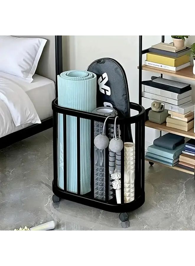 White Mobile Sports Equipment Storage Rack With Mesh Basket Heavy Duty Frame - Image 1