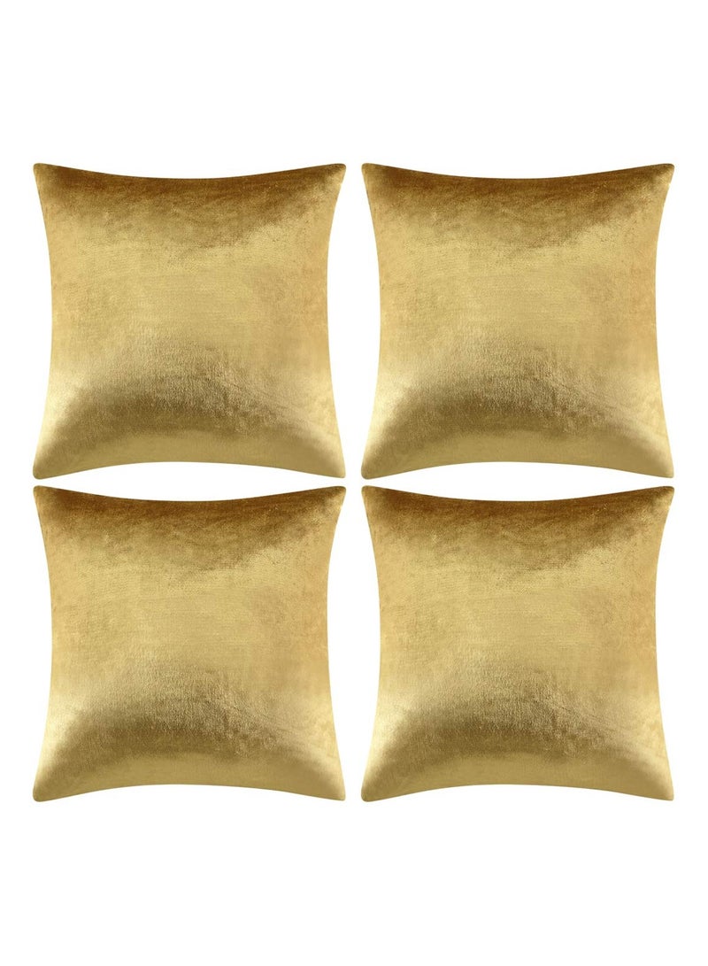 جولي أغطية وسائد مربعة ناعمة ذهبية اللون، 4 قطع من أغطية الوسائد المخملية مقاس 18*18 بوصة/45*45 سم، أغطية وسائد للأريكة والسرير وديكور المنزل (الحشوة غير مضمنة) - Image 1