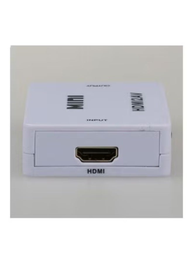 Mini HDMI to AV Converter Box – HDMI2AV 1080P Video Adapter with RCA CVBS & L/R Audio Output – Converts HDMI Input to Composite Signal for TV, VCR, DVD, Projector, CRT Display – USB Powered Plug and Play AV Converter – Compact Portable Design – White