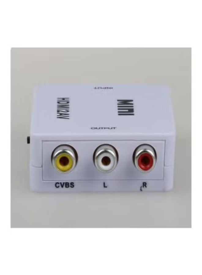 Mini HDMI to AV Converter Box – HDMI2AV 1080P Video Adapter with RCA CVBS & L/R Audio Output – Converts HDMI Input to Composite Signal for TV, VCR, DVD, Projector, CRT Display – USB Powered Plug and Play AV Converter – Compact Portable Design – White